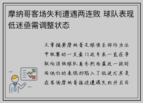 摩纳哥客场失利遭遇两连败 球队表现低迷亟需调整状态